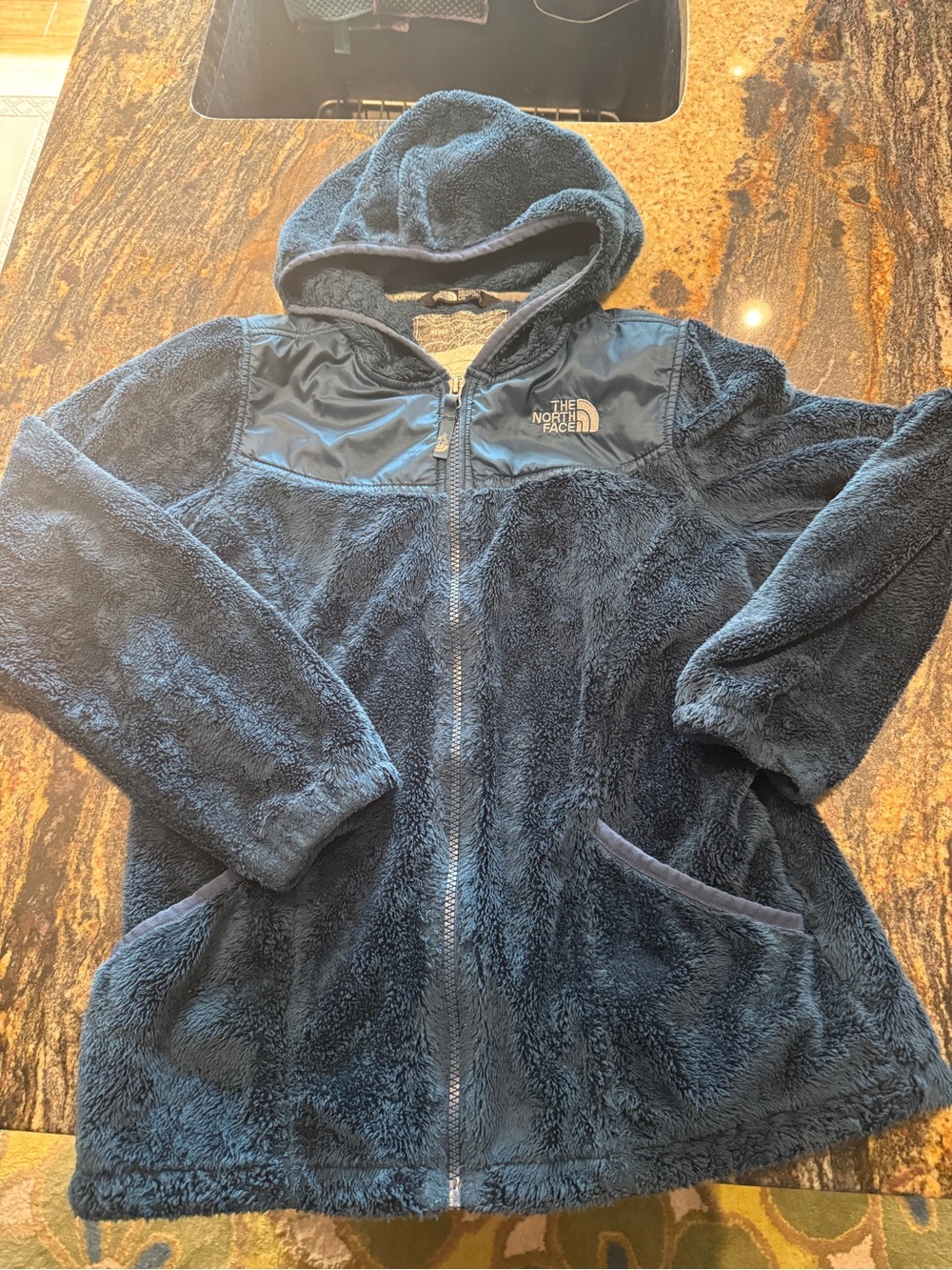 The North Face Kids Deep Navy Hooded Fuzzy Puffer Jacket